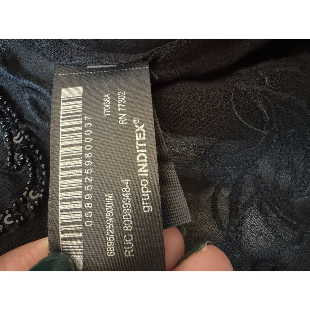 Zara ZW Collection Black Embroidered Beaded Blouse M Chiffon Sequin Crop Top - Picture 6 of 11